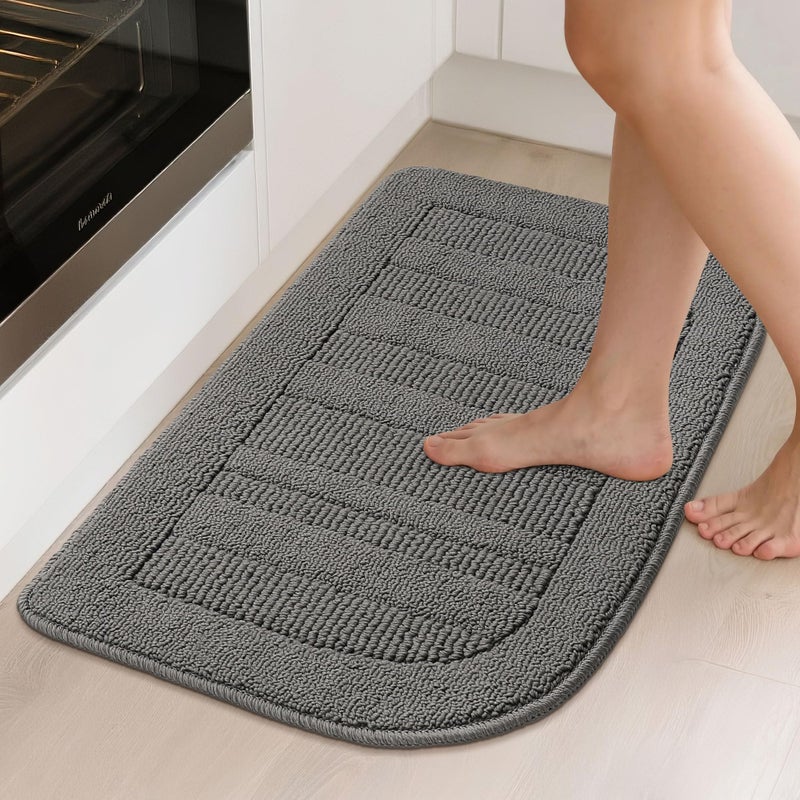 BEQHAUSE 30x18 Inch Kitchen Rug Mat Durable Kitchen Rugs Non-Slip Washable Absorbent Kitchen Mats for Floor Dirt-Resistant Semicircular Kitchen Mat (Grey) - Image 2